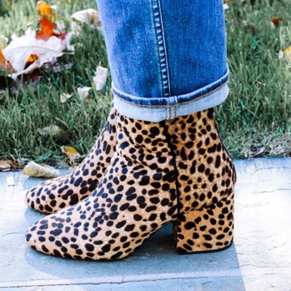 J Crew Sadie Leopard Calfskin Leather Heeled Ankle Boots 7.5 - Picture 2 of 14